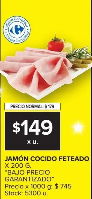 Carrefour Market Bajo Precio Garantizado Jamón Cocido Feteado x 200g oferta