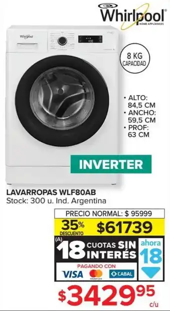 Carrefour Market Whirlpool Lavarropas WLF80AB oferta