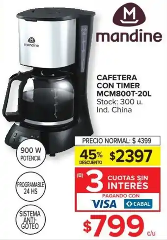 Carrefour Market Mandine Cafetera con Timer MCM800T-20L oferta