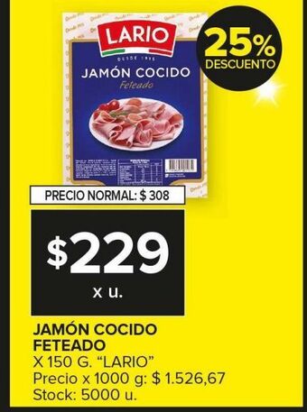 Carrefour Maxi Jamón cocido lario x 150g oferta