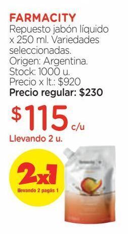 Farmacity Repuesto jabón líquido x 250 ml. oferta