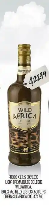 Coto Wild Africa Licor Crema Dulce De Leche x 750ml oferta