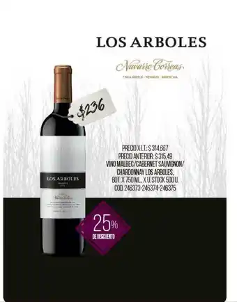 Coto Los Arboles Vino Malbec Cabernet Sauvignon Chardonnay x 750ml oferta