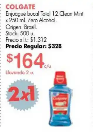 Simplicity Colgate Enjuague Bucal Total 12 Clean Mint x 250ml oferta