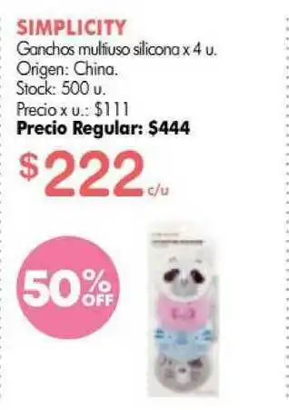 Simplicity Simplicity Ganchos Multiuso Silicona x 4u oferta