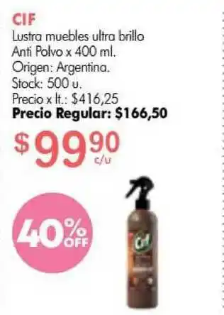 Simplicity Cif Lustra Muebles Ultra Brillo Anti Polvo x 400ml oferta
