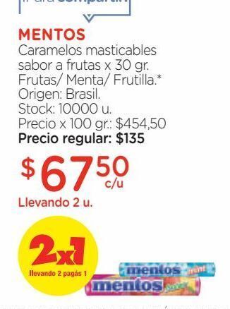 Caramelos masticables mentos sabor a frutas x 30 g