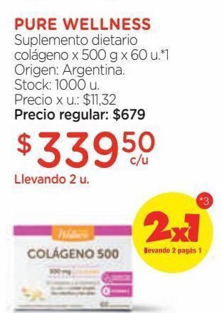 Farmacity Suplemento dietario pure wellness colágeno x 500 g x 60 un oferta