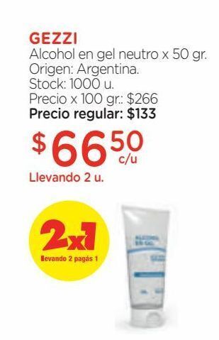 Farmacity Alcohol en gel gezzi neutro x 50 g oferta