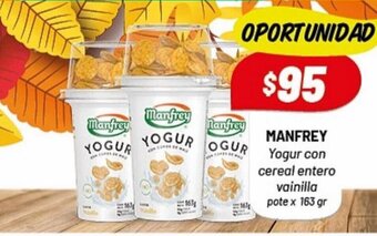 Almacor Manfrey Yogur con cereal entero vainilla pote x 163 gr oferta