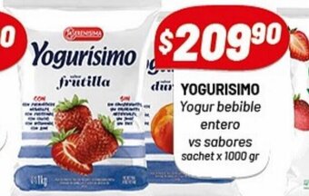 Almacor Yogurisimo Yogur bebible entero vs sabores sachet x 1000 gr oferta