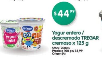 Supermercados Buenos Días Tregar Yogur entero / descremado cremoso x 125 g oferta