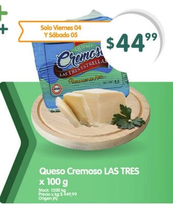 Supermercados Buenos Días Las Tres Queso Cremoso x 100g oferta