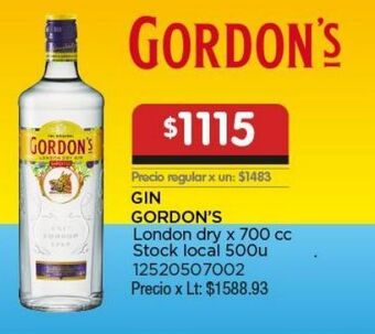 Disco Gin gordon's 700cc oferta