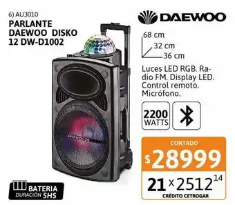 Cetrogar Daewoo Parlante Disko 12 DW-D1002 2200 Watts oferta