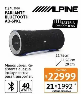 Cetrogar Alpine Parlante Bluetooth AD-SPK1 40 Watts oferta