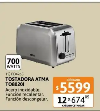 Cetrogar Tostadora Atma T080201 ED4265 700 Watts oferta