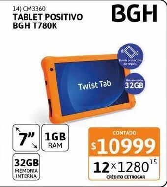 Cetrogar Tablet positivo bgh t780k 7'' 1gb oferta