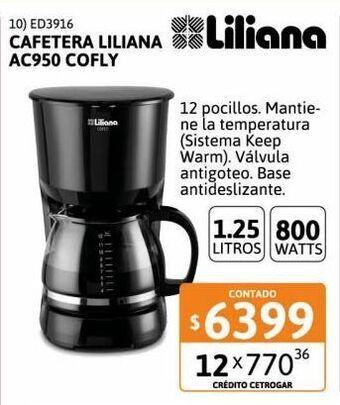 Cetrogar Cafetera liliana ac950 cofly 1.25 litros 800w oferta