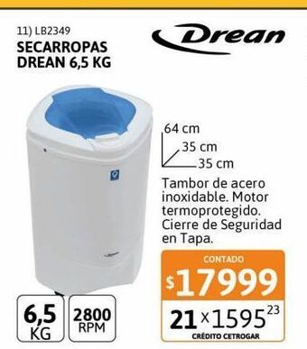 Cetrogar Secarropas drean qv 6.5 kg oferta