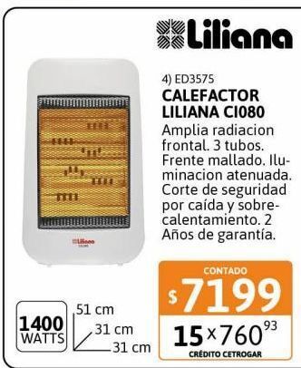 Cetrogar Calefactor liliana fijo 1400w ci080 oferta