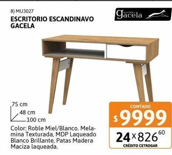 Cetrogar Escritorio gacela escandinavo roble miel y blanco oferta