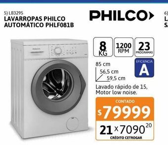 Cetrogar Lavarropas philco 8kg 1200rpm phlf081b cf oferta