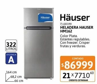 Cetrogar Heladera con freezer hauser hm162 gp hca1 326 litros plata oferta