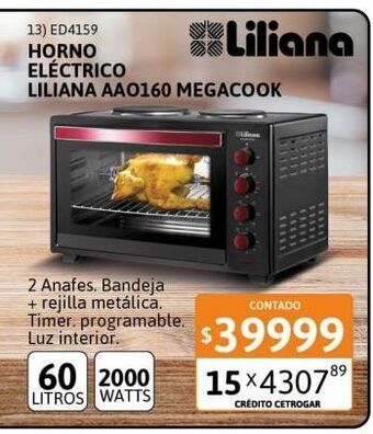 Cetrogar Horno eléctrico liliana 60 litros aao160 megacook oferta
