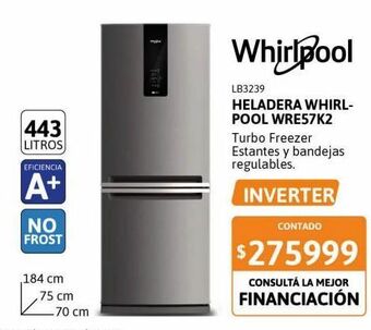 Cetrogar Heladera no frost whirlpool 443lt wre57k2 evo oferta