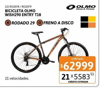 Cetrogar Bicicleta olmo r29 21v wish290 entry t18 negro y amarillo oferta