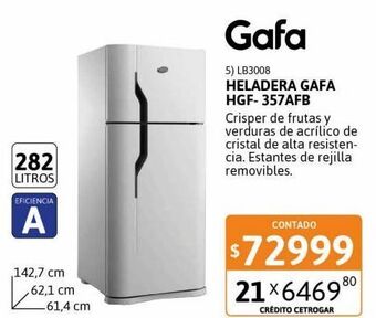 Cetrogar Heladera con freezer gafa 282 litros hgf-357 afb oferta