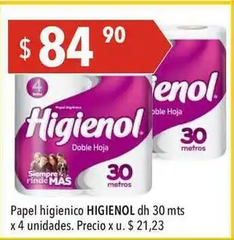 Hergo Higienol Doble Hoja Papel Higienico 30mts x 4un oferta