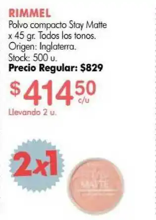 Simplicity Rimmel Polvo Compacto Stay Matte x 45gr oferta