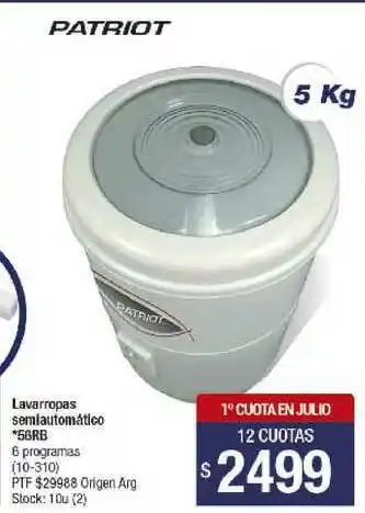 Lombardi Patriot Lavarropas Semlautomático 56RB oferta