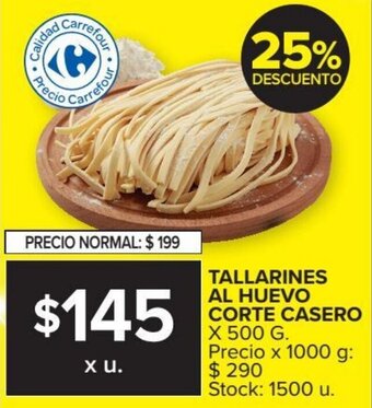 Carrefour Tallarines Al Huevo Corte Casero x 500 g. oferta