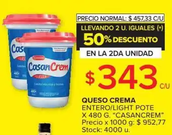 Carrefour Market Casancrem Queso Crema Entero / Light Pote x 480 g. oferta