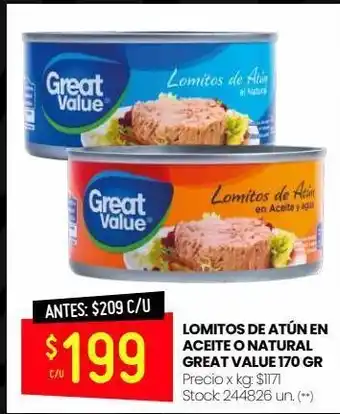 Changomas Lomitos de atún great value 170gr oferta