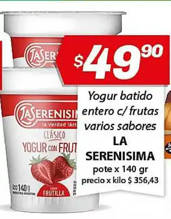 Almacor La Serenisima Yogur Batido Entero C/ Frutas Varios Sabores x 140gr oferta