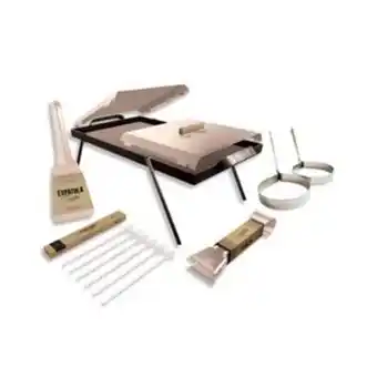 Frávega Combo planchetta de 2 hornallas + moldes + pinza + espátula + patas + tapas + pinchos oferta