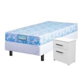 Sommier Center Combo mesa de luz blanca + sommier y colchón 1 plaza (080x190x20) meyer vida espuma oferta