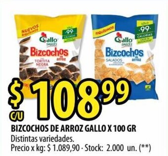 Punto Mayorista Gallo Bizcochos De Arroz x 100 gr oferta