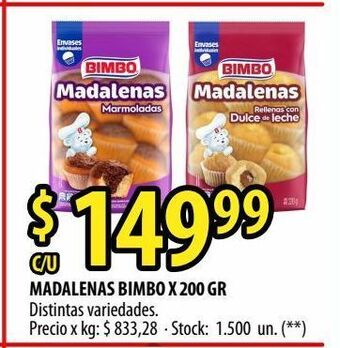 Punto Mayorista Madalenas bimbo x 200 gr distintas variedades. oferta