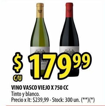 Punto Mayorista Vino vasco viejo x 750 cc tinto y blanco. oferta