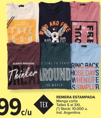 Carrefour Tex Remera Estampada Manga Corta Talles S al 3XL oferta