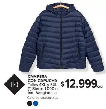 Carrefour Tex Campera Con Capucha Talles 4XL y 5XL oferta