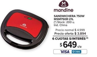 Carrefour Mandine Sandwichera 750W MSM750R-21L oferta