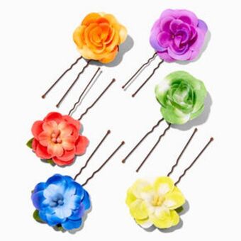 Claire's Rainbow floral black hair pins (6 pack) Angebot
