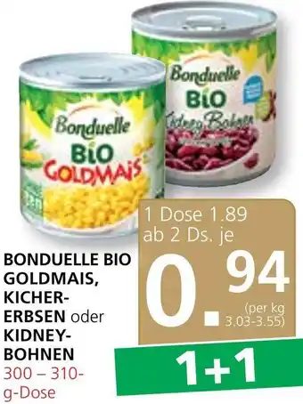 Bonduelle Bio Goldmais, Kicher-Erbsen oder Kidney-Bohnen 300-310 g