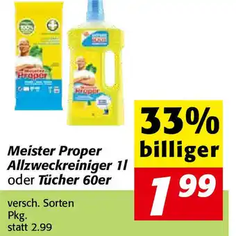 Nah&Frisch Meister Proper Allzweckreiniger 1l Oder Tücher 1l der Tücher 60er Angebot